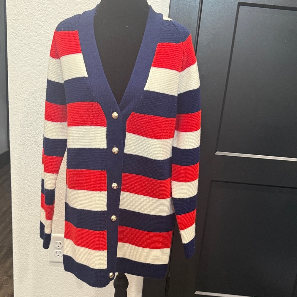 Vintage Fashionelle by Andes of California Red and Blue Striped Cardigan Size M